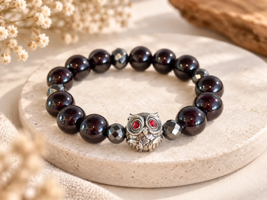 Garnet (โกเมน) คั่น Hematite แต่งชาร์มมู “พญานกถึดทือ” ครูบาเต่า