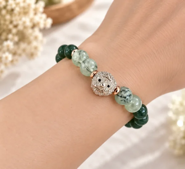 Prehnite + Green Aventurine คั่น Hematite สีโรสโกลด์ แต่งชาร์ม ลูกอม “ท้าวเวสสุวรรณ”
