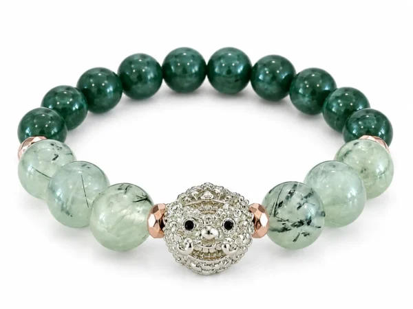 Prehnite + Green Aventurine คั่น Hematite สีโรสโกลด์ แต่งชาร์ม ลูกอม “ท้าวเวสสุวรรณ”