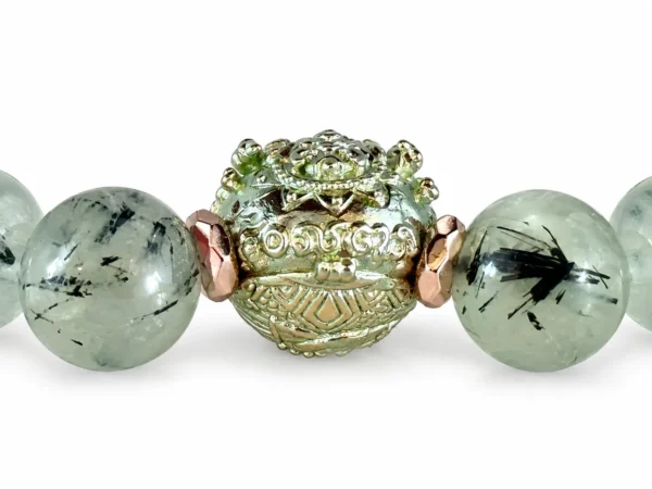 Prehnite + Green Aventurine คั่น Hematite สีโรสโกลด์ แต่งชาร์ม ลูกอม “ท้าวเวสสุวรรณ”
