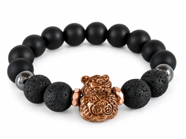 Onyx + Lava Stone คั่น Hematite แต่งชาร์ม ลูกอม “เสือนอนกิน”