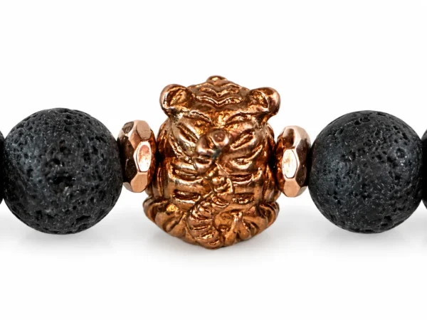 Onyx + Lava Stone คั่น Hematite แต่งชาร์ม ลูกอม “เสือนอนกิน”