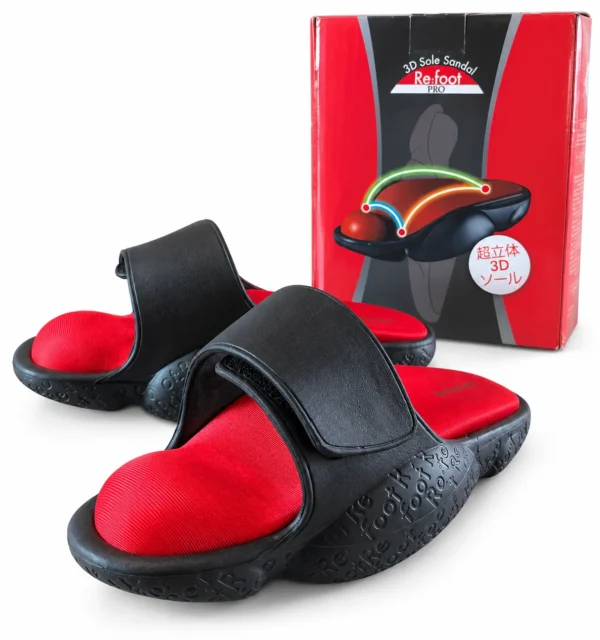 นกฮุก ริมโขง Online Store Image 17 ก.ย. 2569 12_14_21 รองเท้าเพื่อสุขภาพ 3D Sole Sandal Re-foot PRO สีดำ–แดง