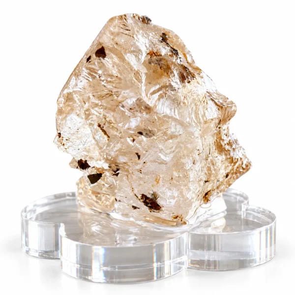 ผลึกใสประกายอำพันบนฐานอะคริลิก แร่ควอตซ์ธรรมชาติ (Natural Quartz) พร้อมฐานอะคริลิก
